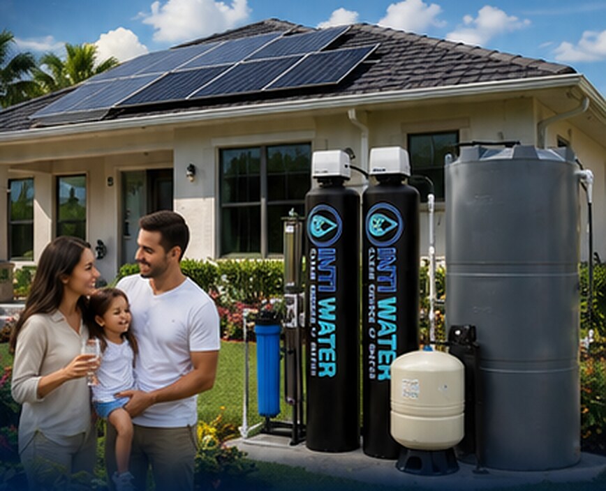 Florida home with rooftop solar panels and a whole-house water treatment system